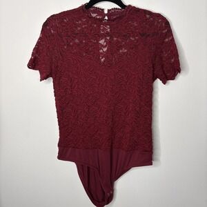 Torrid Curve Floral Lace Short Sleeve Bodysuit Womens Plus Size 00 Red